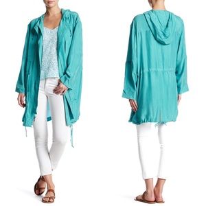 Equipment SILK Boven Hood Parka Coat Turquoise